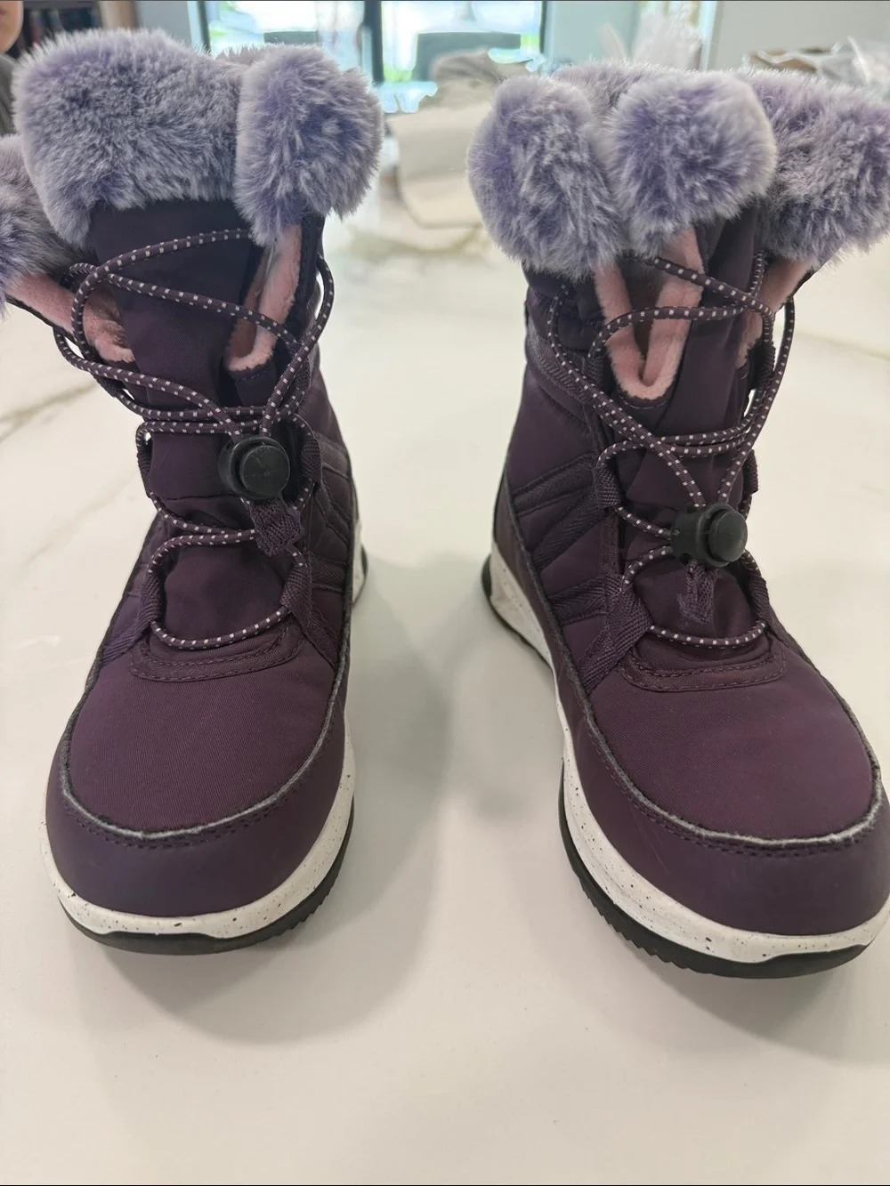 Kamik Purple Faux Fur-Trim Kids Rain & Snow Boots